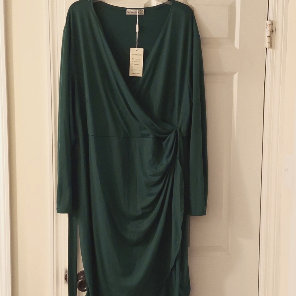 NWT Long sleeve green wrap dress
